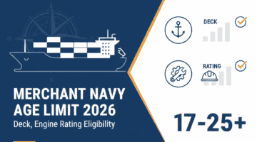 Merchant Navy age limit 2026 for deck and engine ratings. Eligibility for ages 17-25+ in the merchan.